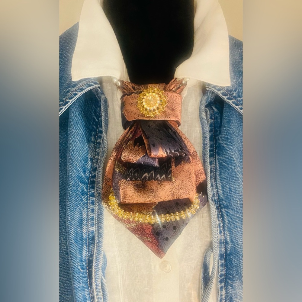 Elegant Rose Gold and Blue with Gold embellishment Tie